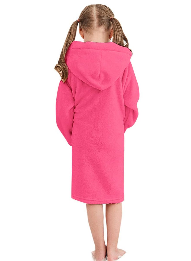 Umeyda Girls' Fleece Robe, Warm Plush Flannel Bathrobes Hooded Pajamas Sleepwear Soft Fuzzy Spa Bath Robe for Girls, Rose Red, US 4T, CN 110 - Image 5